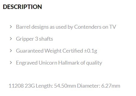 Unicorn Steeldarts - CONTENDER 90% TUNGSTEN NATURAL - TED EVETTS - 23 gr