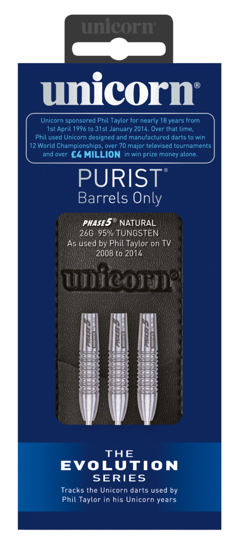 Unicorn Steeldarts - PURIST EVOLUTION SERIES PHASE 5 Phil Taylor - 95% TUNGSTEN - 26 gr