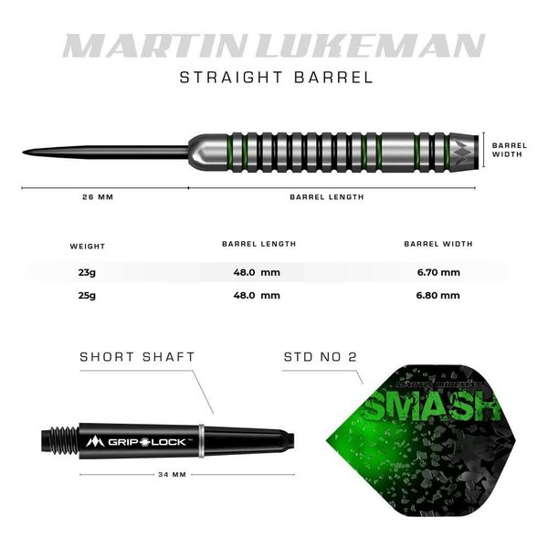 Mission Martin Lukeman Steeldarts - Black & Green - 23 gr